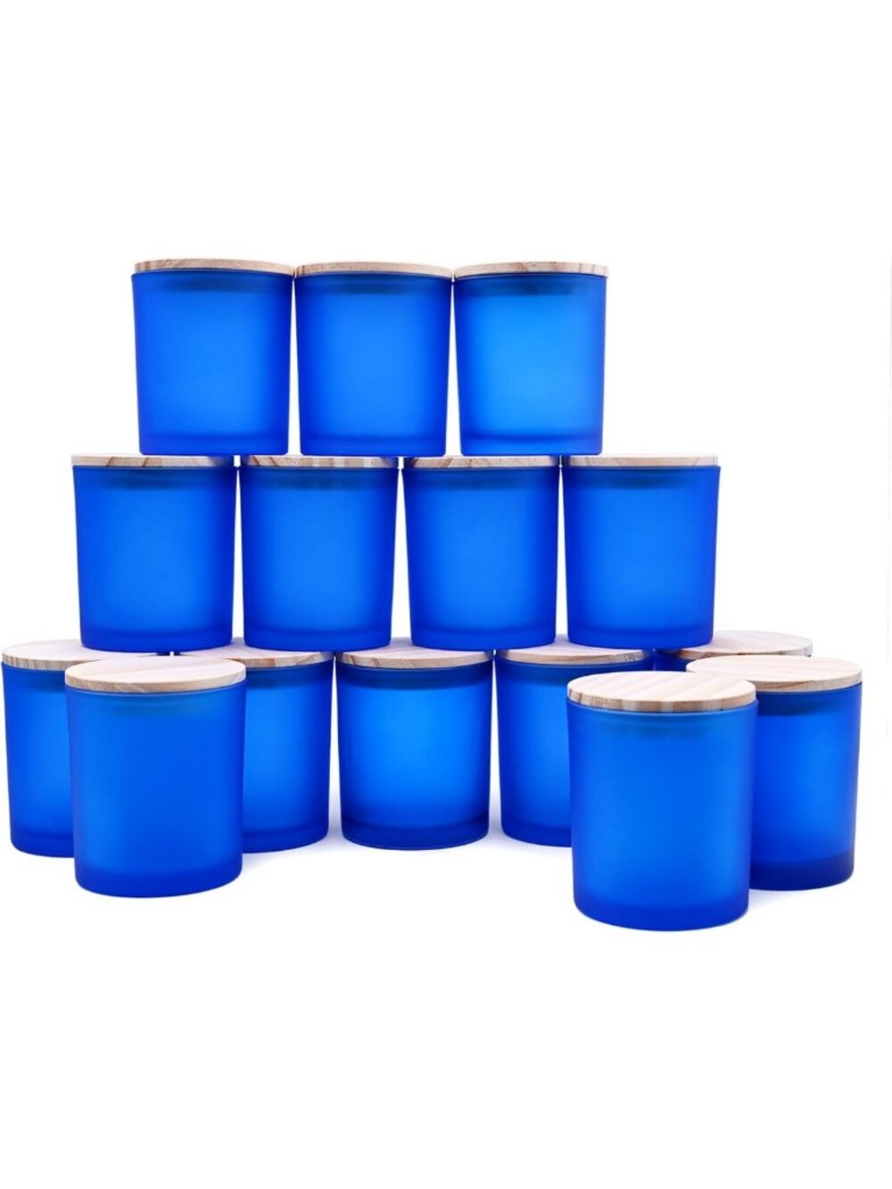 15 Pcs Frosted Blue Candle Jars with Wood Lids - Perfect for DIY Candle Making